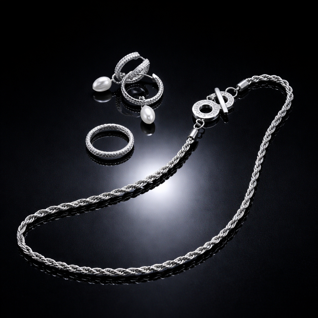 Amelie Twisted Long necklace - Matt silver plated - 85 CM