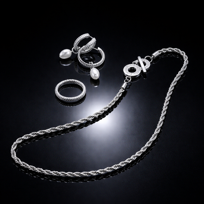 Amelie Twisted Long necklace - Matt silver plated - 85 CM