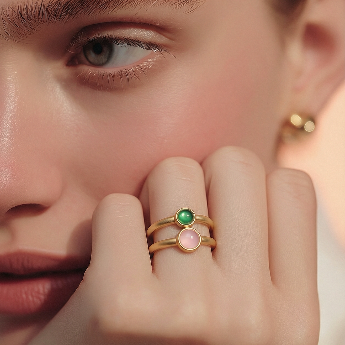 Stone-Duet Ringe - Matt vergoldet Gr. 8