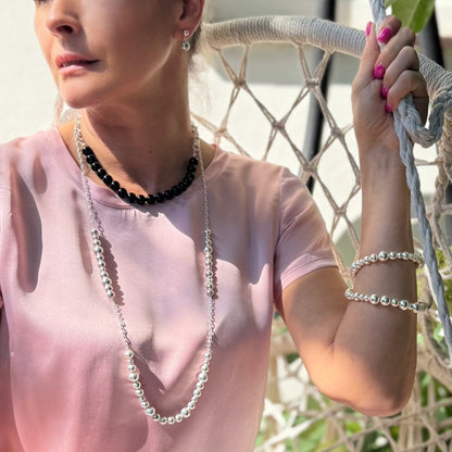 Long Dotti necklace matt silver plated
