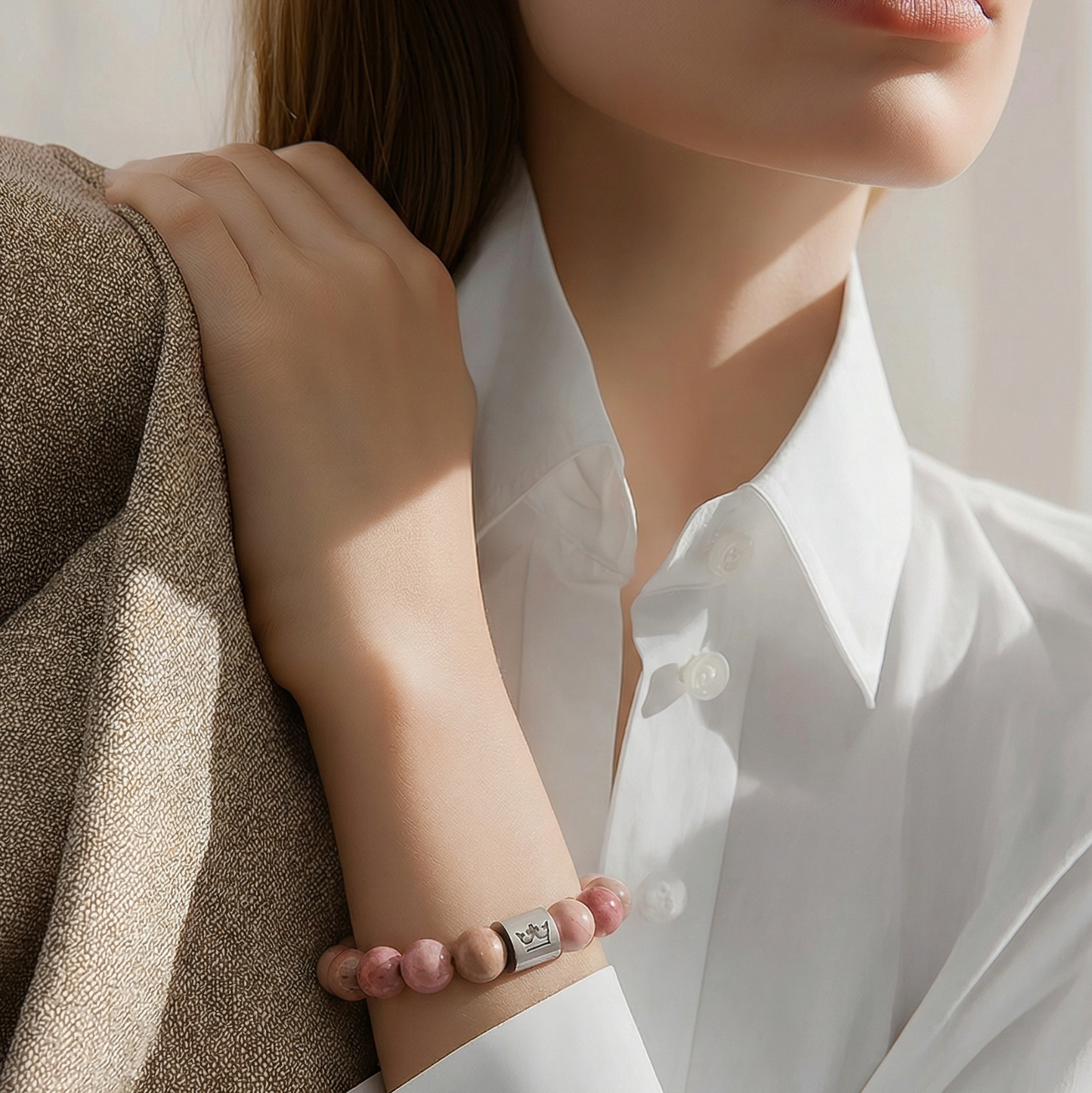 Gemstone Armband - Rhodonit matt Silber