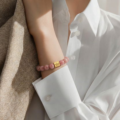 Gemstone Armband - Rhodonit matt Gold