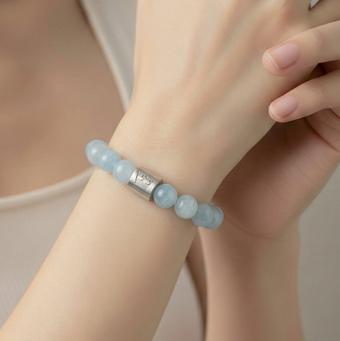 Gemstone Bracelet - Aquamarine matte silver