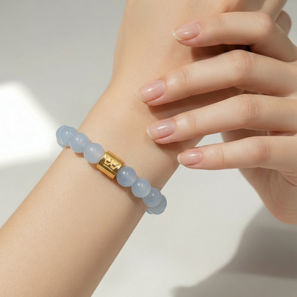 Gemstone Bracelet - Aquamarine matte gold