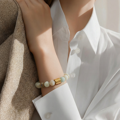 Gemstone Bracelet - Aamazonite matte gold