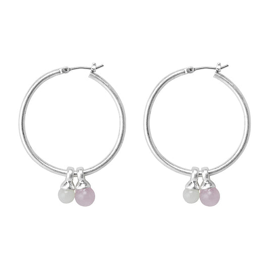 Essentials Be A Star Ohrringe mit Aquamarin und Rosenquarz matt versilbert – 3,5 CM