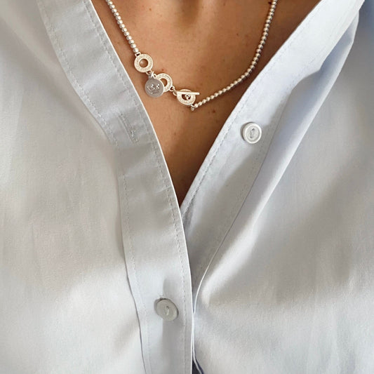 Essentials neue Boho - Halskette matt versilbert - 46 CM