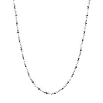 Gemstone addict necklace or wrapped bracelet pastel multi matt silver plated - 92 CM