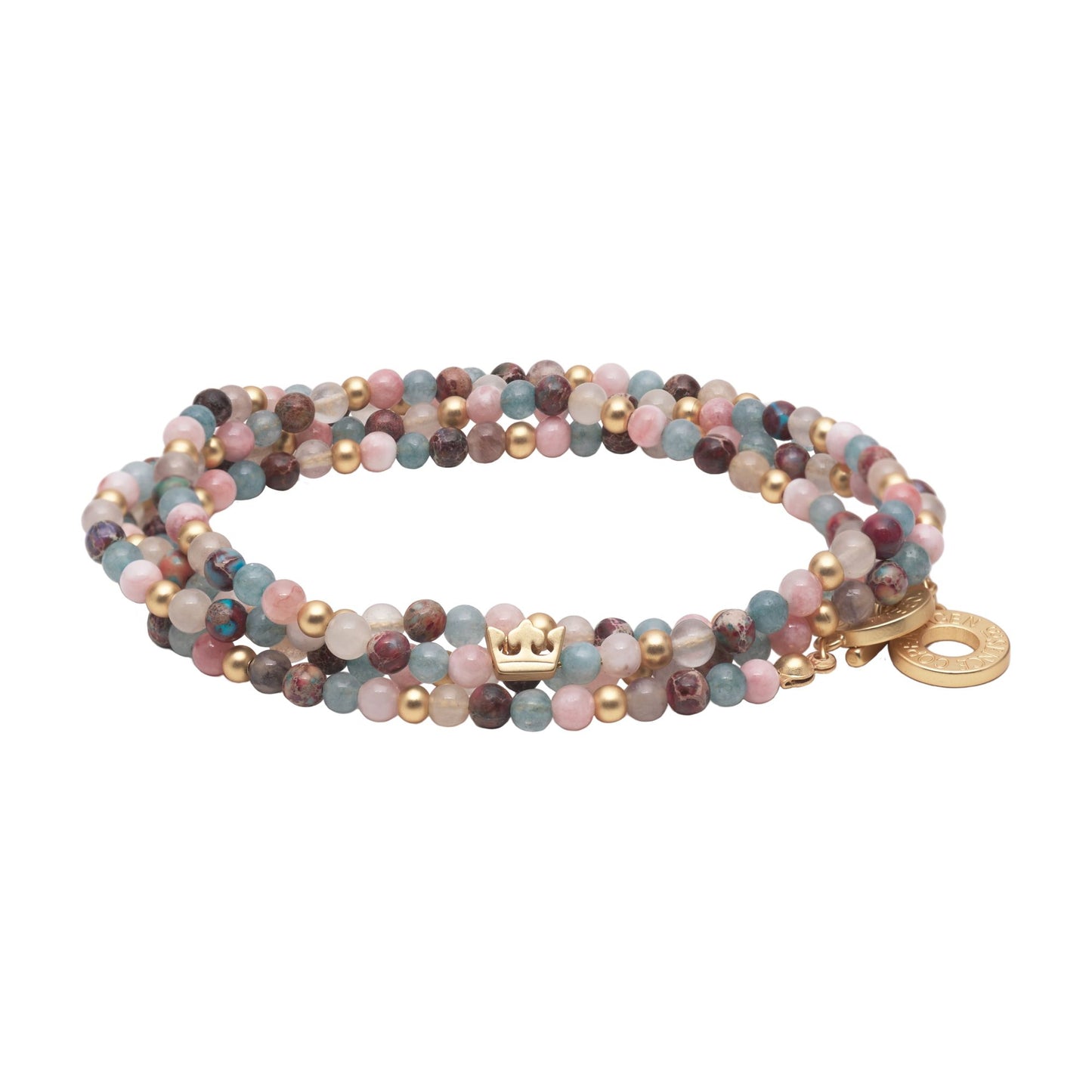 Gemstone addict necklace or wrapped bracelet pastel multi matt gold plated - 92 CM