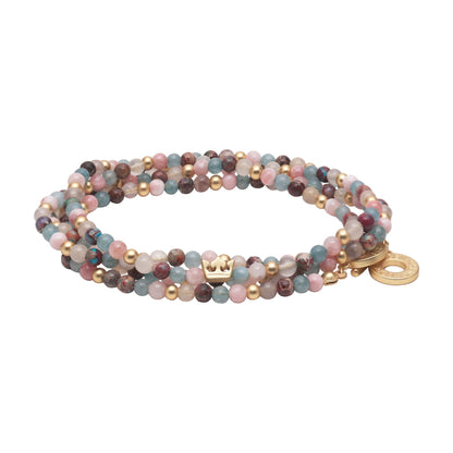 Gemstone addict necklace or wrapped bracelet pastel multi matt gold plated - 92 CM