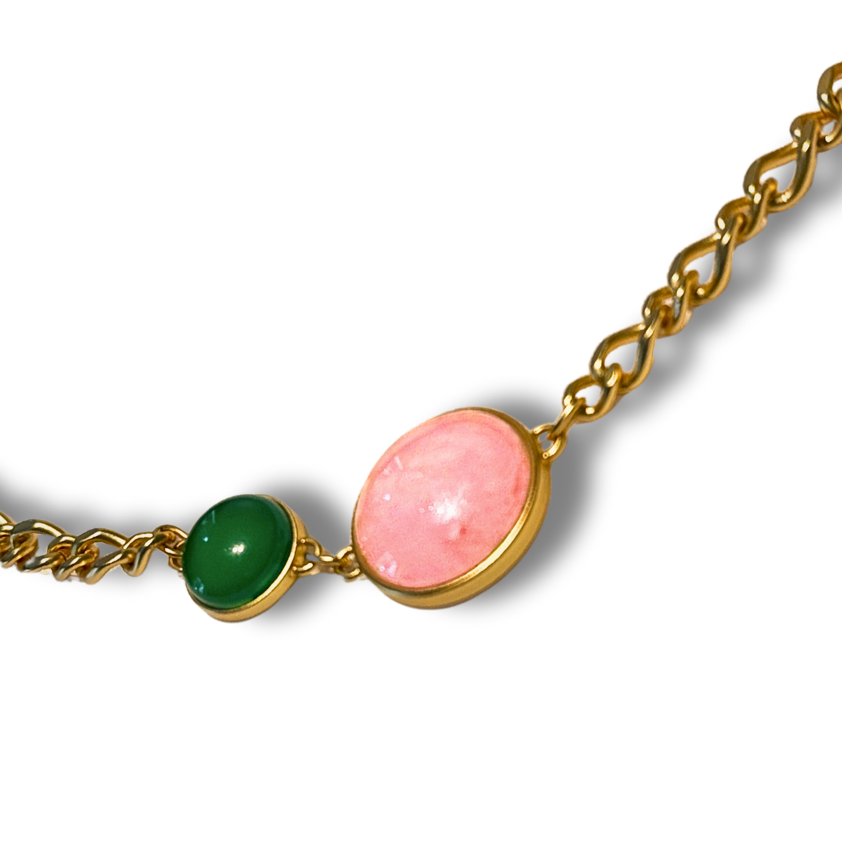 Stone Duet Necklace - Rosequartz & Greenquartz matte silver plated