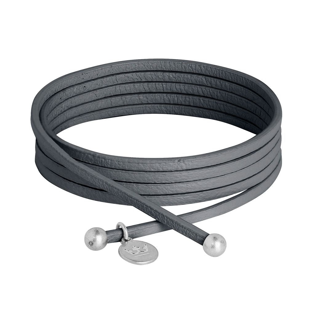 Strap Halskette / Armband - Dunkel graues Leder matt versilbert