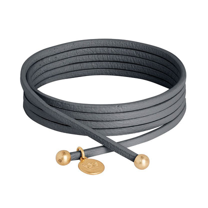 Strap Halskette / Armband - Dunkel graues Leder matt vergoldet