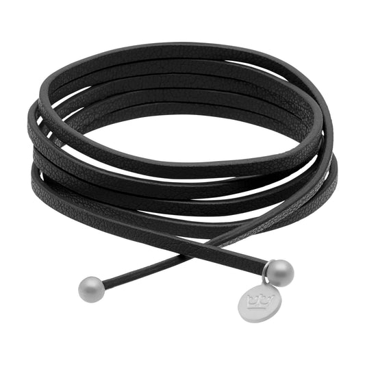 Essentials Strap Halskette / Armband schwarzes Leder matt vergoldet