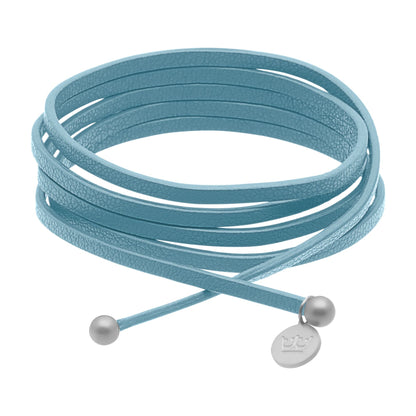 Leather strap necklace / bracelet delphinium blue matt silver plated