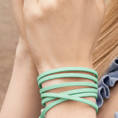 Strap Necklace / Bracelet - Mint leather matt silver plated