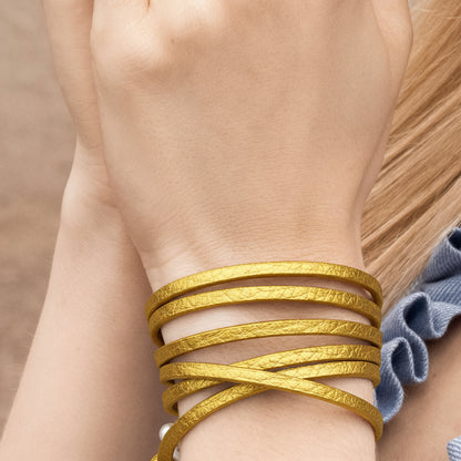 Strap Necklace / Bracelet - Gold leather matt gold plated