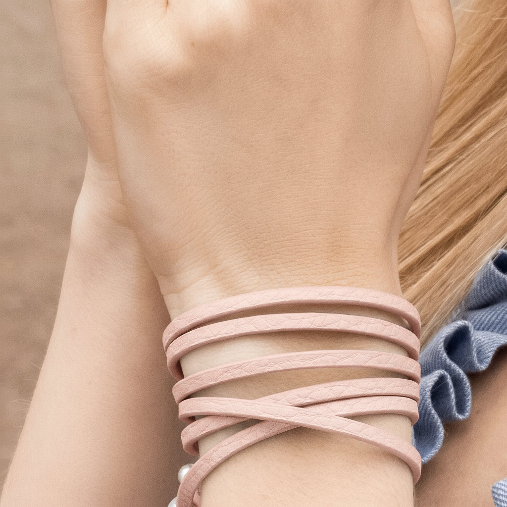 Strap Necklace / Bracelet - Rose leather matt silver plated