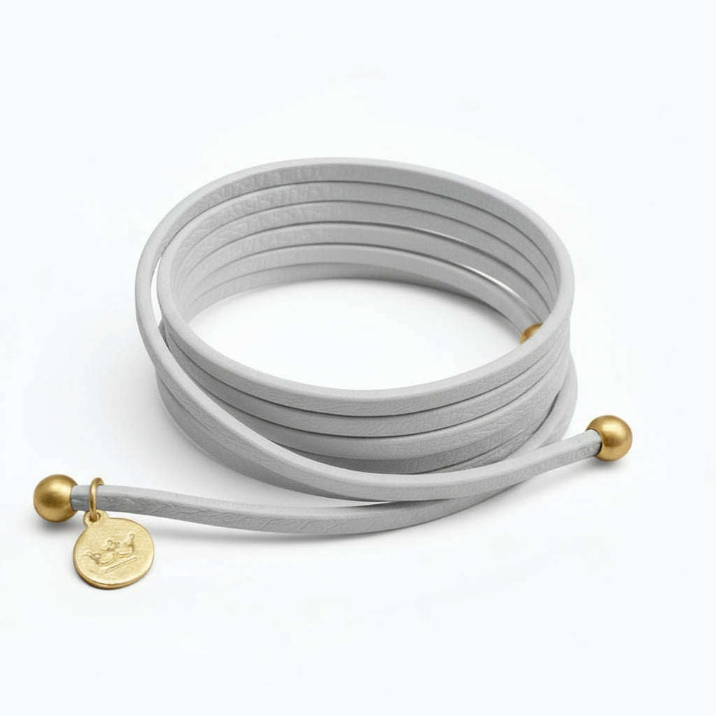 Strap Necklace / Bracelet - Light grey leather matt gold plated