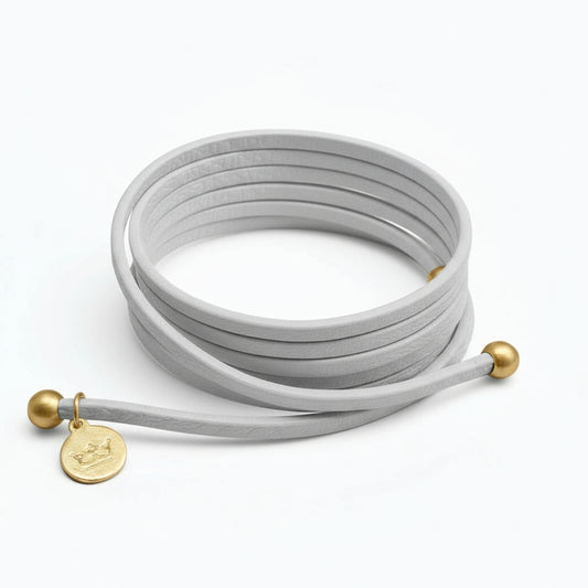 Strap Necklace / Bracelet - Light grey leather matt gold plated