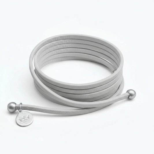Strap Necklace / Bracelet - Light grey leather matt silver plated