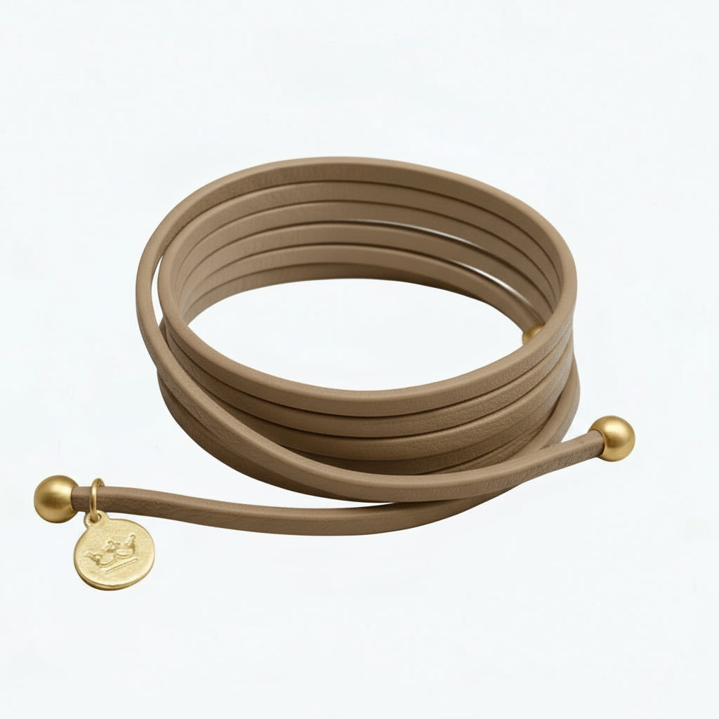 Strap Halskette / Armband - Taupe Leder matt vergoldet