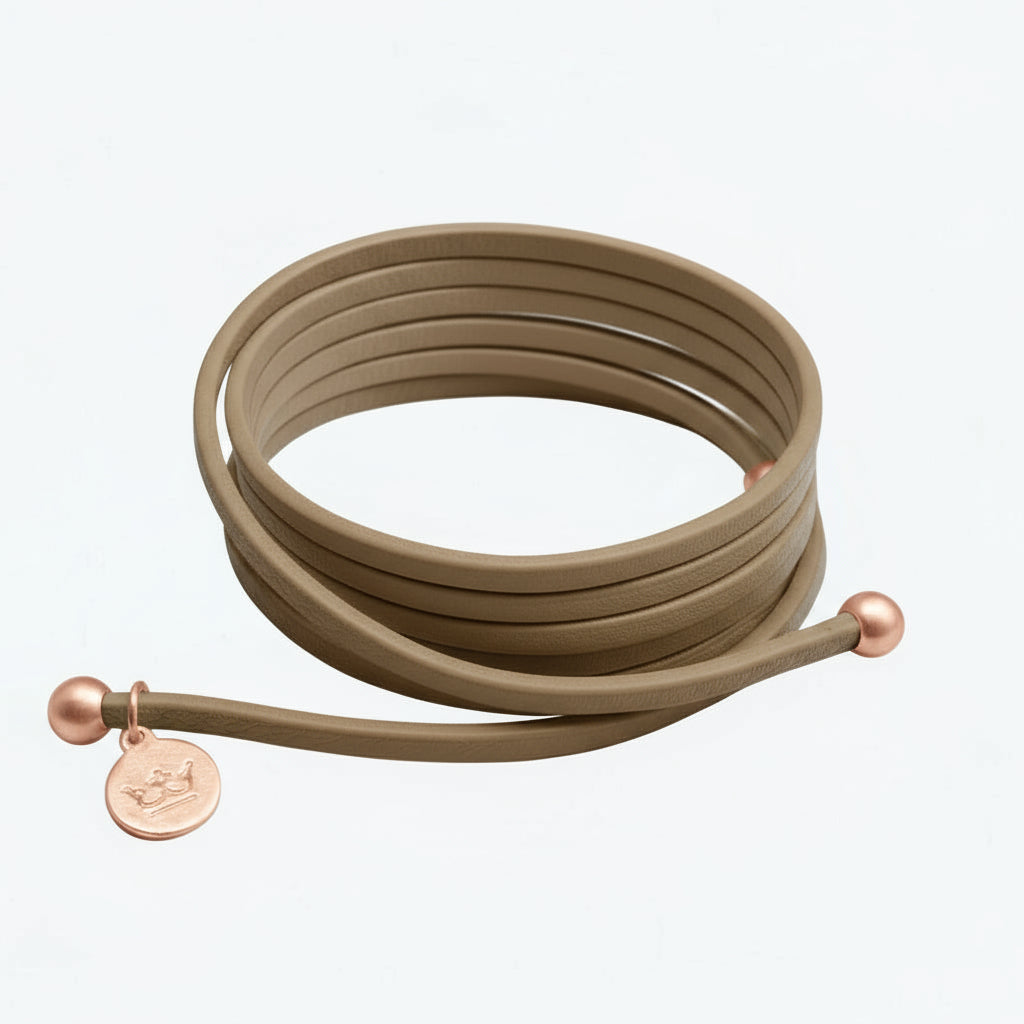 Strap Necklace / Bracelet - Taupe leather matt rosegold plated