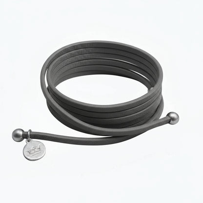 Strap Necklace / Bracelet - Dark grey leather matt silver plated