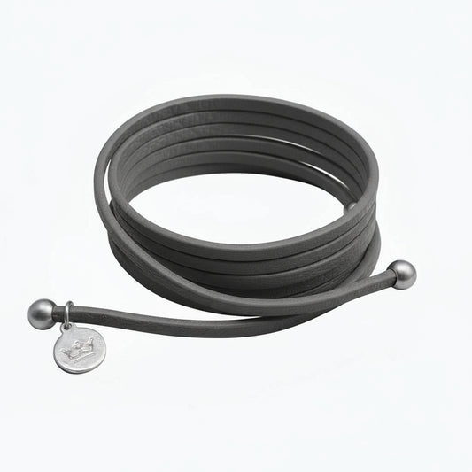 Strap Necklace / Bracelet - Dark grey leather matt silver plated