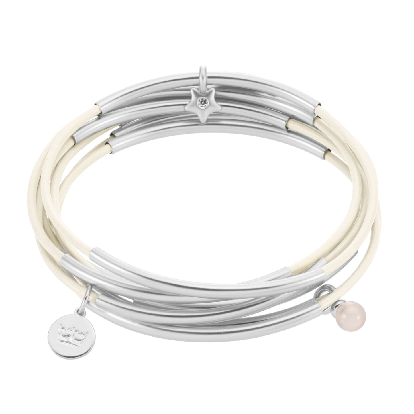 Urban Gipsy bracelets - Eggshell leather matt silver plated