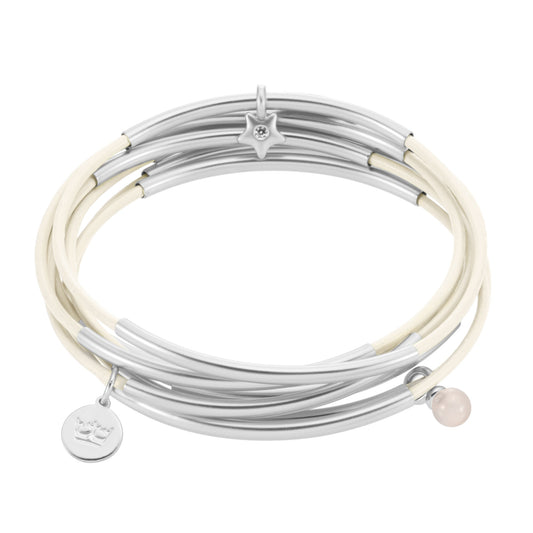 Urban Gipsy bracelets - Eggshell leather matt silver plated