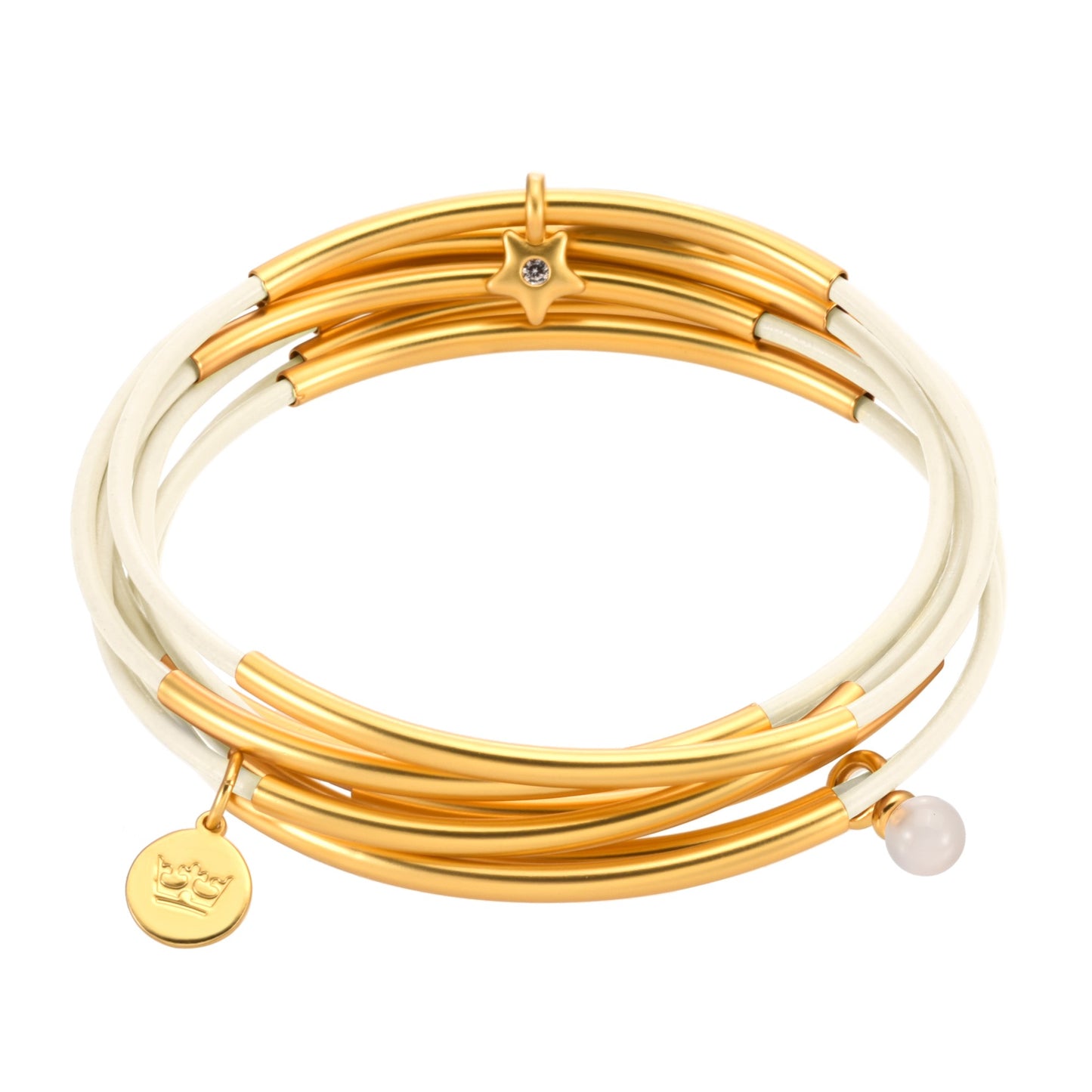 Urban Gypsy bracelets - Eggshell Leather matt gold plated