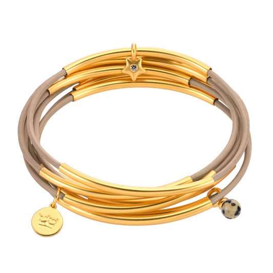Urban Gypsy bracelets - light taupe leather matt gold plated