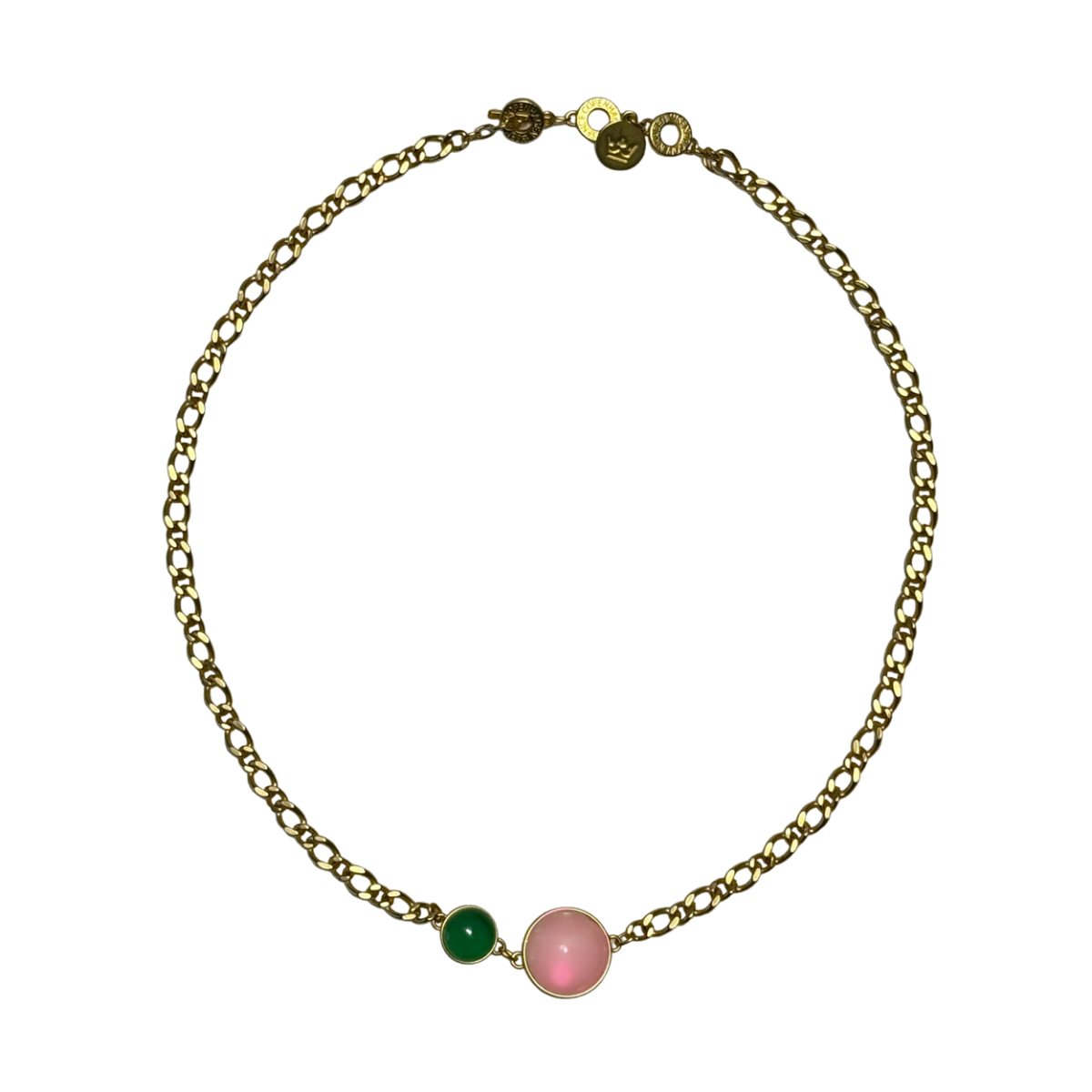 Stone Duet Necklace - Rosequartz & Greenquartz matte gold plated