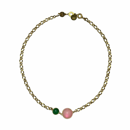 Stone Duet Necklace - Rosequartz & Greenquartz matte gold plated