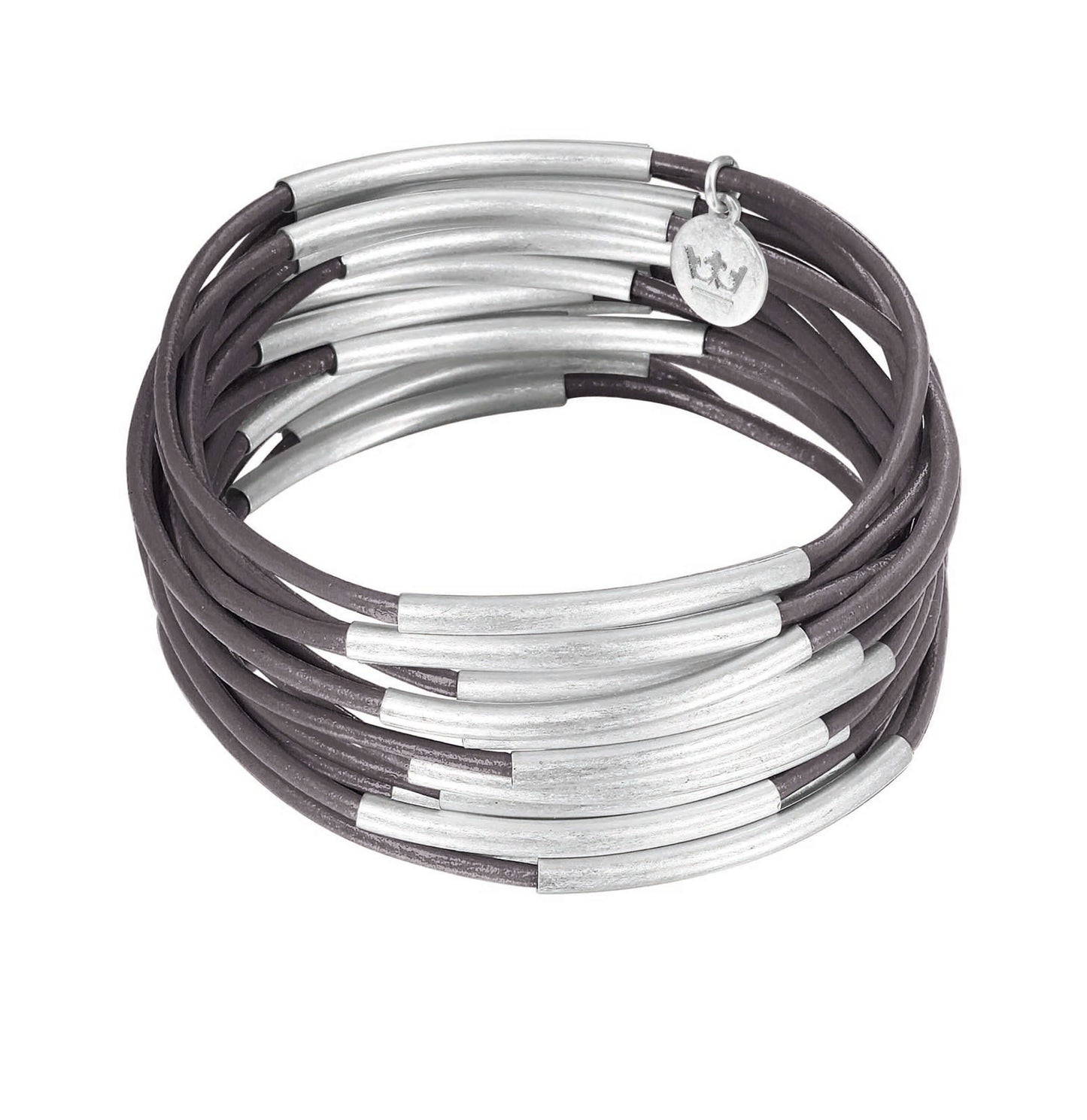 Urban Gypsy Armbänder dunkelgraues Leder matt versilbert