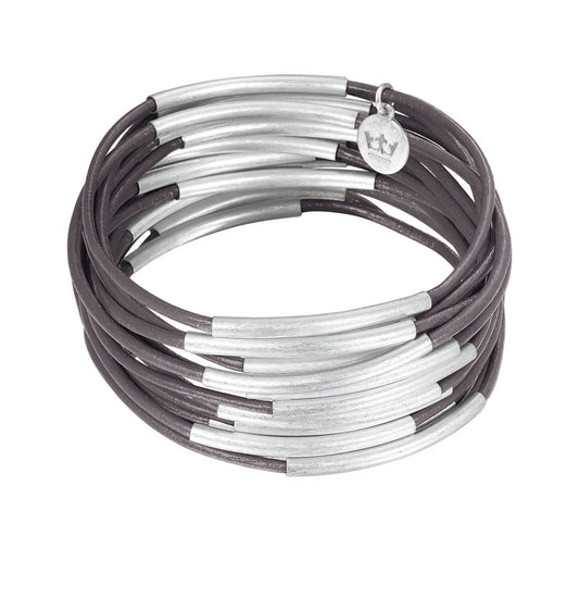 Urban Gypsy Armbänder dunkelgraues Leder matt versilbert