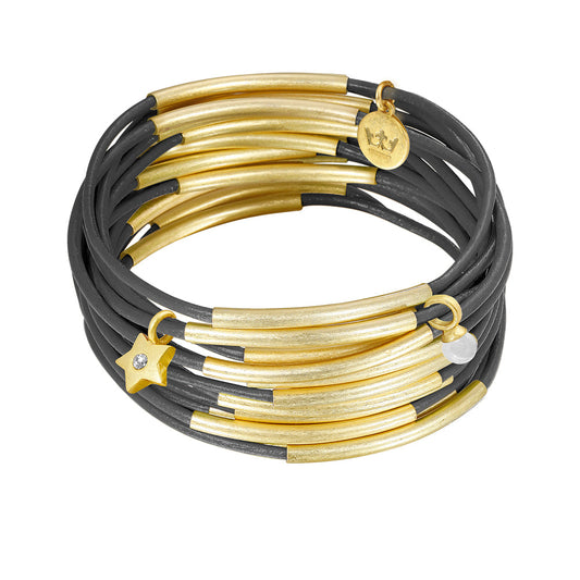Urban Gypsy Armbänder dunkelgraues Leder matt vergoldet