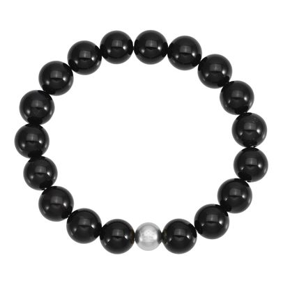 Natursteinarmband mit schwarzem Achat matt versilbert