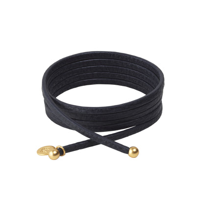 Essentials Strap Halskette / Armband schwarzes Leder matt vergoldet