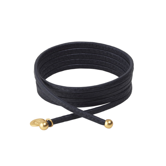 Essentials strap necklace / bracelet black leather matt gold plated
