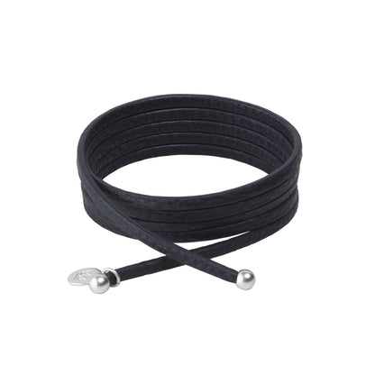 Essentials strap necklace / bracelet black leather matt silver plated
