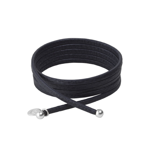 Essentials strap necklace / bracelet black leather matt silver plated