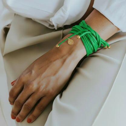 Strap Lether Necklace / Bracelet - Jolly green matt gold plated