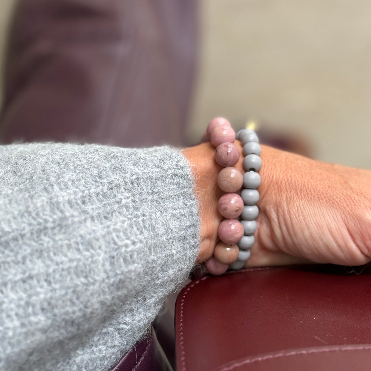 Gemstone Armband - Rhodonit matt Silber