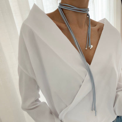 Leather strap necklace / bracelet delphinium blue matt silver plated