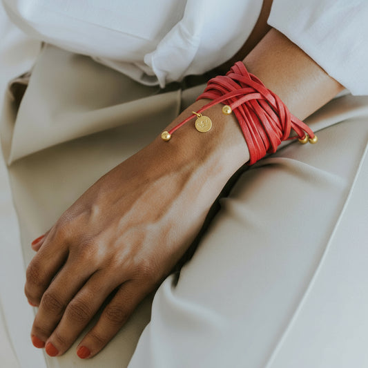 Strap Lederband Halskette / Armband - High Risk Rot matt vergoldet