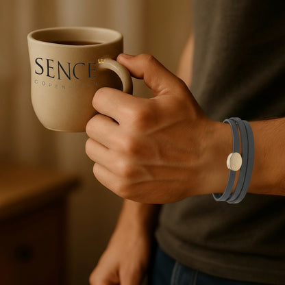 Crown Leder Wickelarmband / Halskette - Dunkelgrau matt versilbert