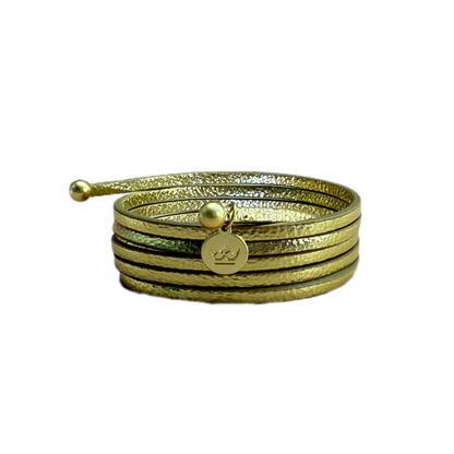 Strap Necklace / Bracelet - Gold leather matt gold plated