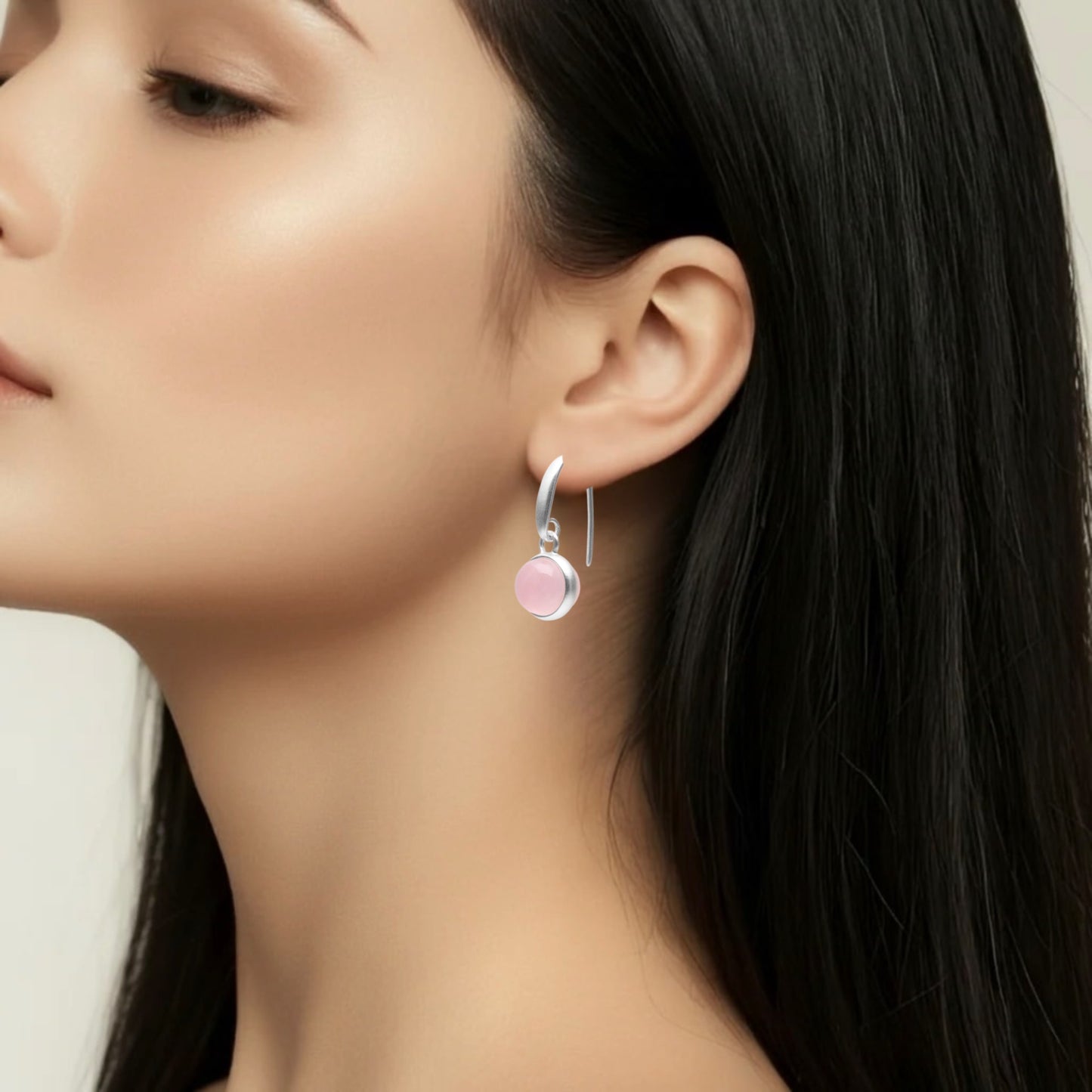 Cherry Ohrringe - Rosenquarz matt versilbert